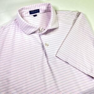 Peter Millar L Pink Blue Striped Men's Short Sleeve Golf Summer Striped Polo